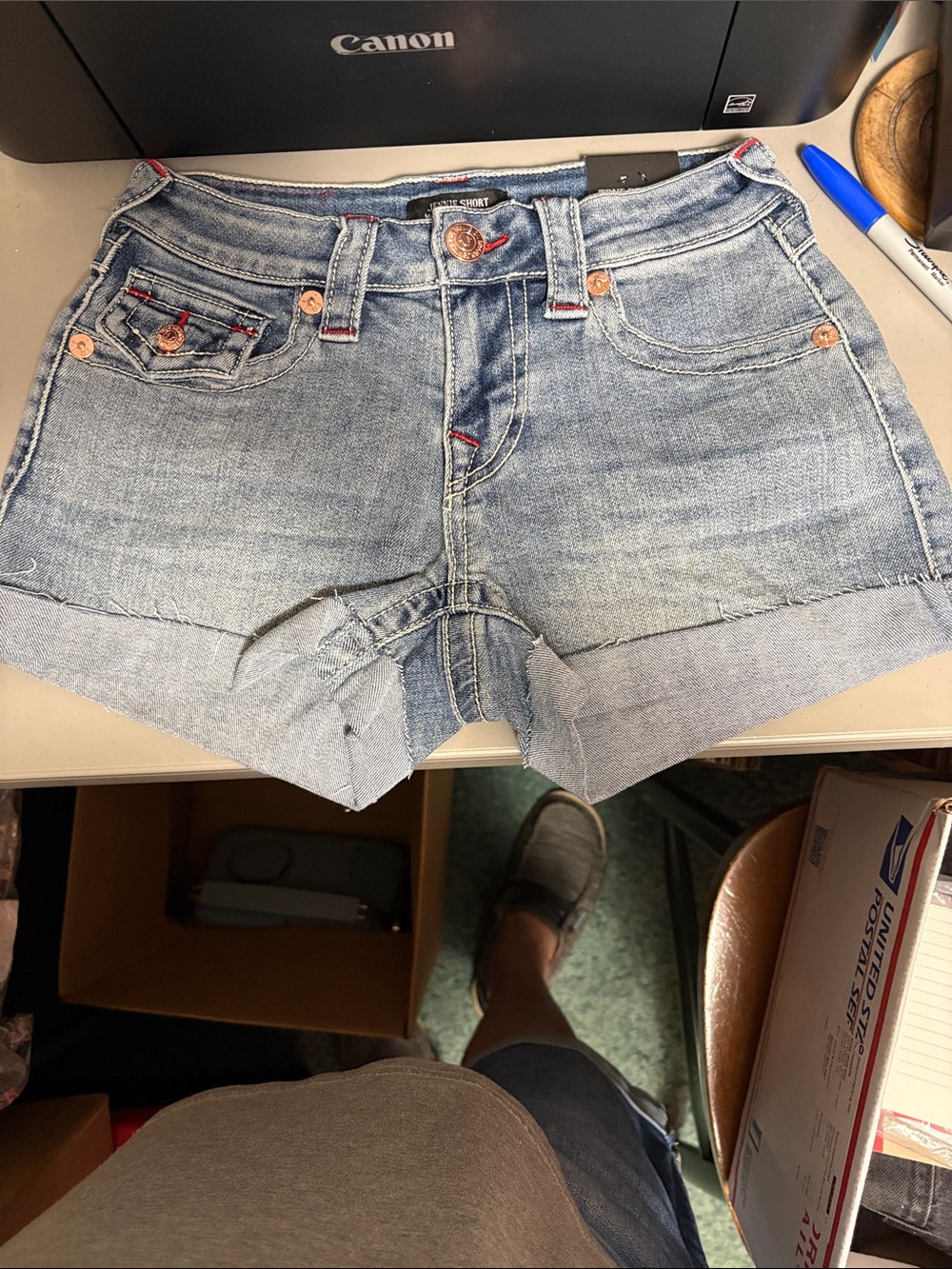 True Religion Light Wash Cuffed Denim Shorts